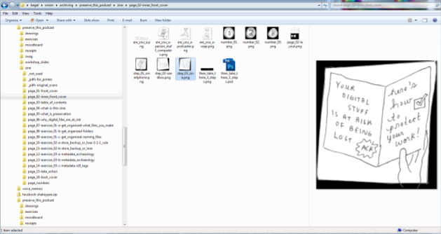 Screenshot of Mary's folder directory for zine working files